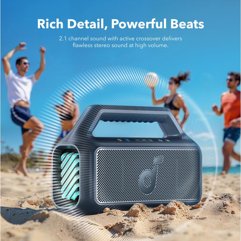 Soundcore Boom 2 Outdoor Speaker - 80W Booming Bass, IPX7 Waterproof, RGB Lights, 24H Playtime, Custom EQ, Bluetooth 5.3, USB-C - Audio - 8